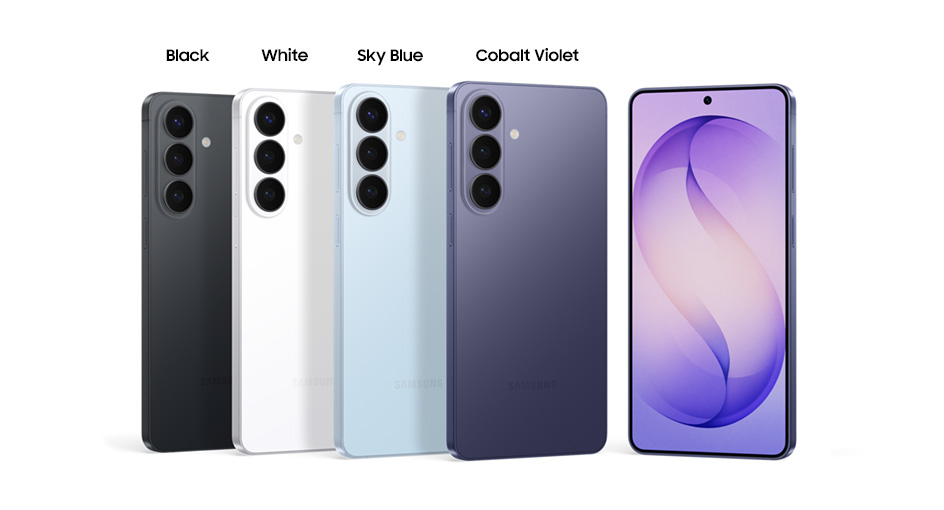Samsung Galaxy S26 in Black, White, Sky Blue and Cobalt Violet